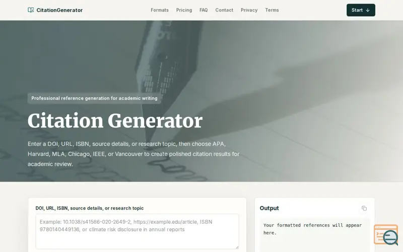 Screenshot of Citation Generator