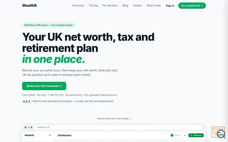 Screenshot of WealthR - Free UK Wealth Tracker