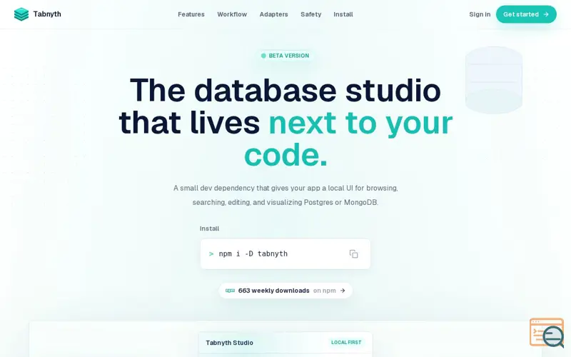 Screenshot of The DB studio that lives in codebase