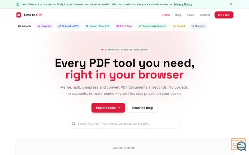Screenshot of Time to PDF — Free Online PDF Tools