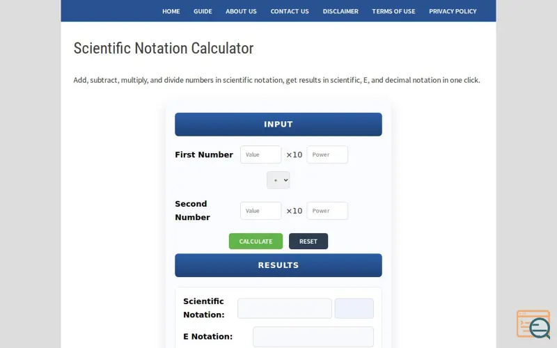 Screenshot of Scientific Notation Calculator