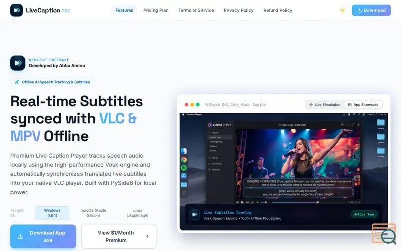 Screenshot of Live Caption Player