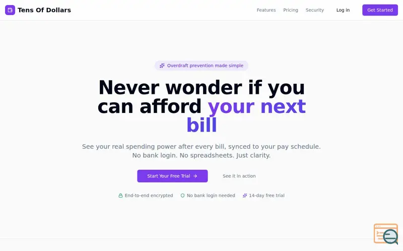 Screenshot of Tens of Dollars — Know your cash flow