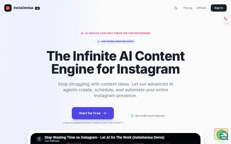 Screenshot of InstaGenius AI
