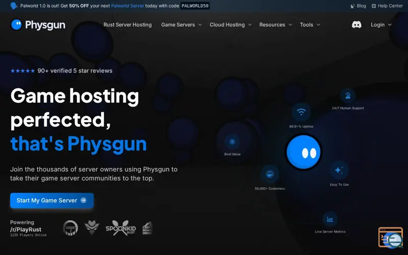 Screenshot of Physgun.com - Rust & Game Server Hosting