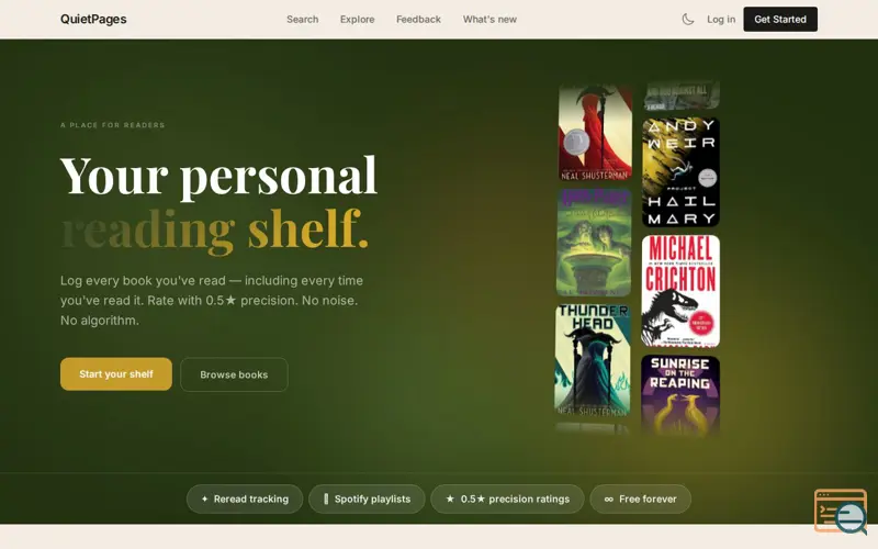 Screenshot of QuietPages, a launch using Open Library
