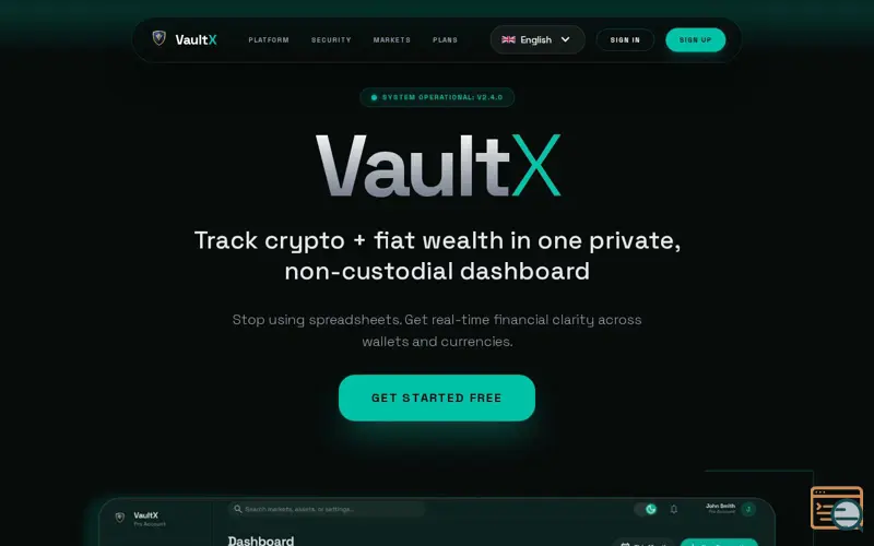 Screenshot of VaultX - Crypto & Fiat Finance Analytics
