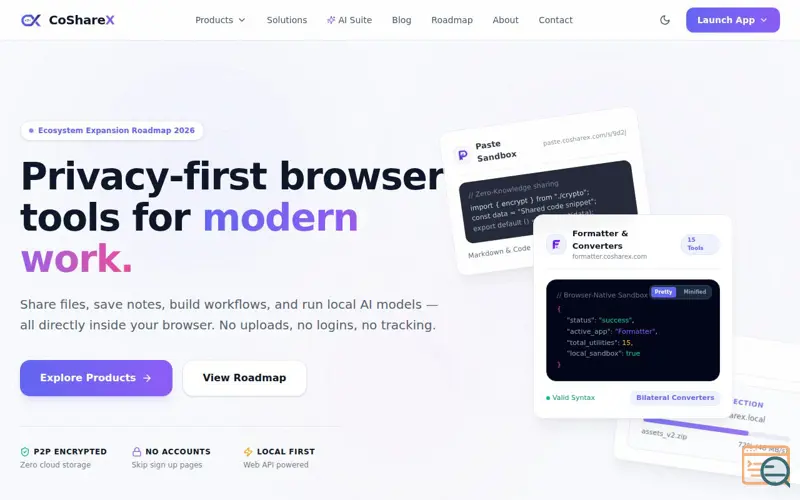 Screenshot of CoShareX | Privacy-First Browser Utilities & P2P Sharing