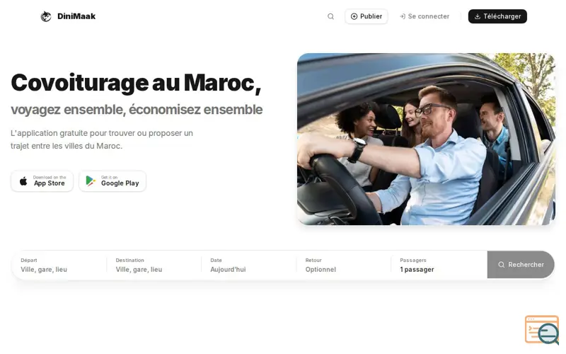 Screenshot of Covoiturage au Maroc - DiniMaak application mobile | Casablanca, Rabat | DiniMaak Covoiturage Maroc