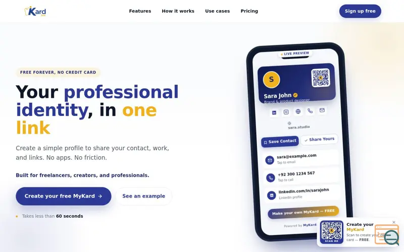 Screenshot of MyKard.link — Digital Business Card