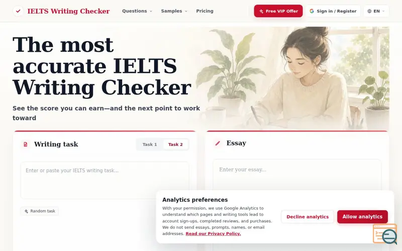 Screenshot of IELTS Writing Checker, a launch using GoodAITools