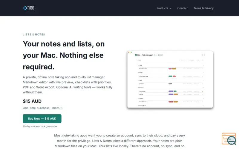Screenshot of Lists & Notes