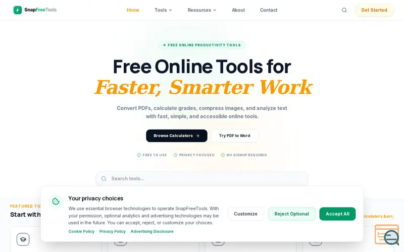Screenshot of SnapFreeTools