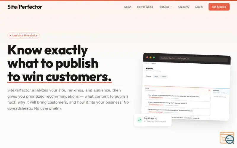 Screenshot of SitePerfector, a launch using Statamic