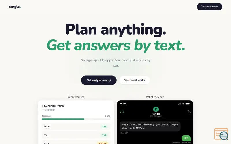 Screenshot of Rangle — Plan anything by text.