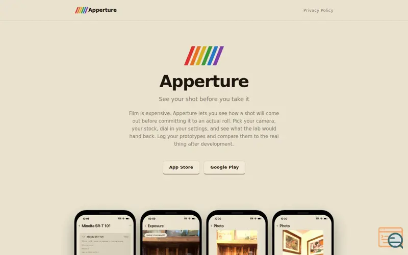 Screenshot of Apperture Photography