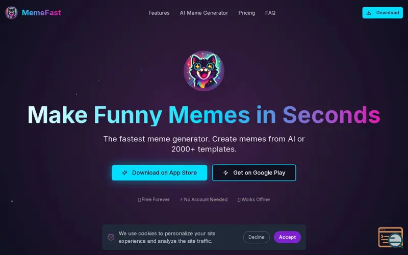 Screenshot of MemeFast: AI Meme Generator & Meme Maker, a launch using Hostido Email