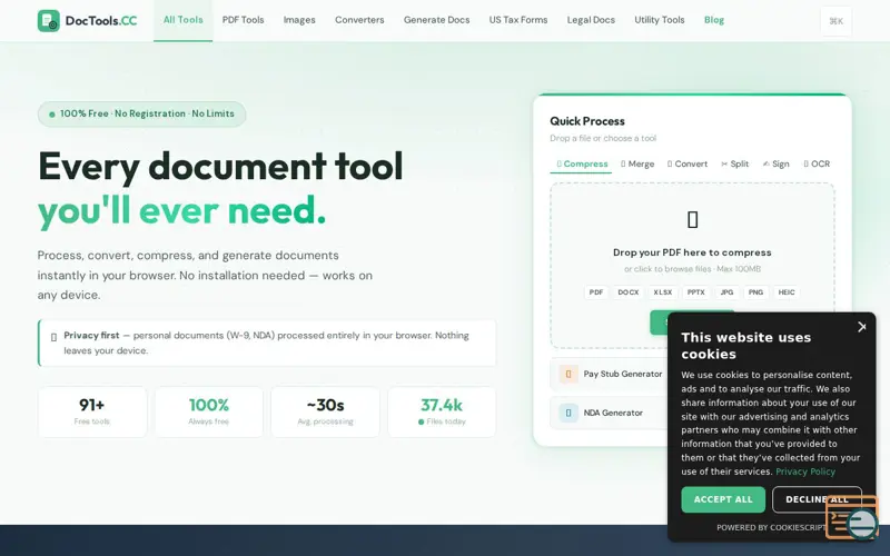 Screenshot of DocTools.CC — Free Document & Image Tool