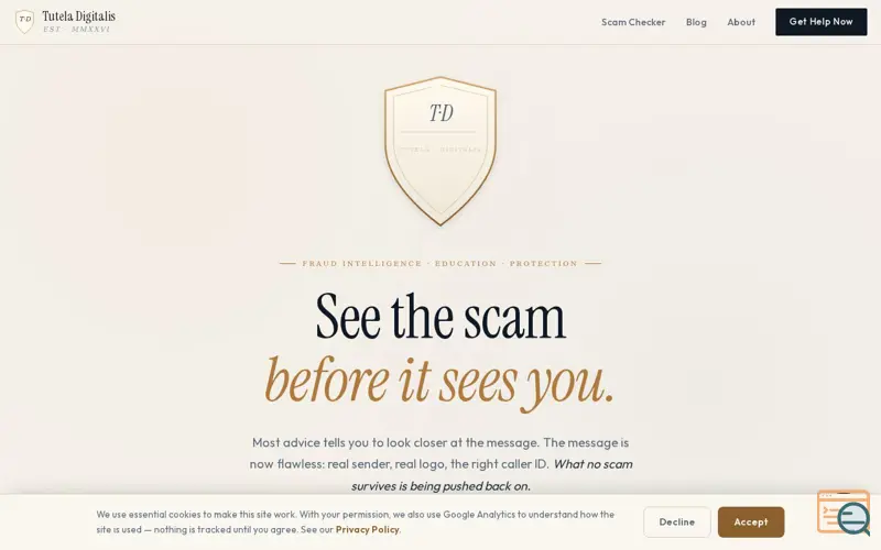 Screenshot of Tutela Scam Defense Toolkit