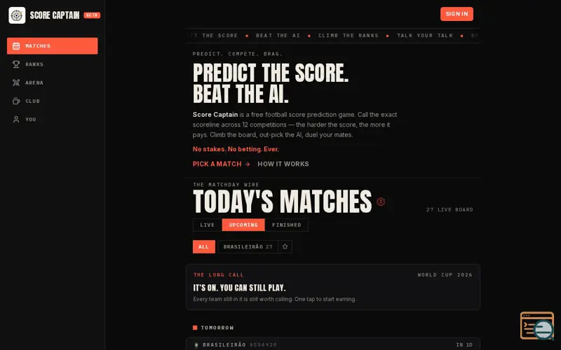 Screenshot of Score Captain, a launch using TheSportsDB
