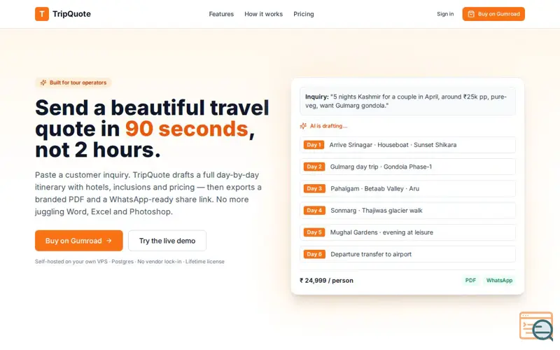 Screenshot of TripQuote