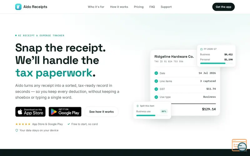 Screenshot of Aido Receipts