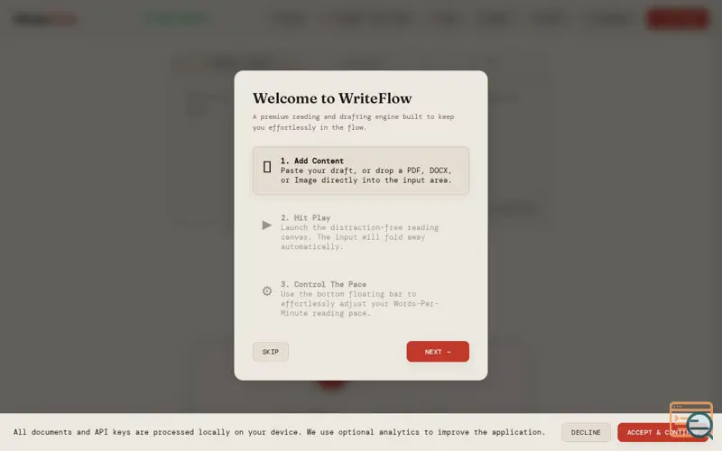 Screenshot of WriteFlow: Reading Engine, a launch using Google Forms