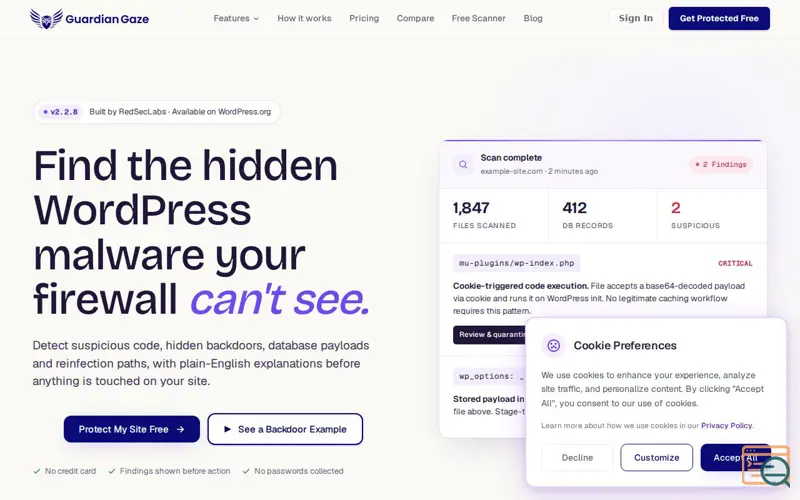 Screenshot of Guardian Gaze WordPress Security Plugin