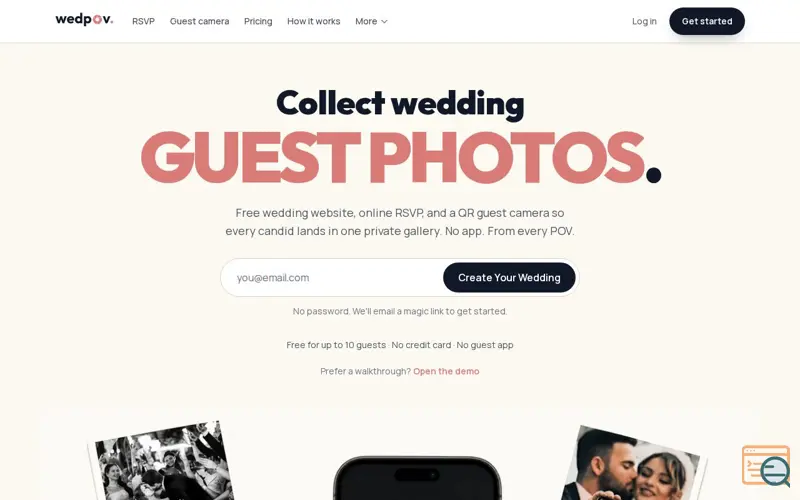 Screenshot of Free Wedding Website & Guest Camera · WedPOV
