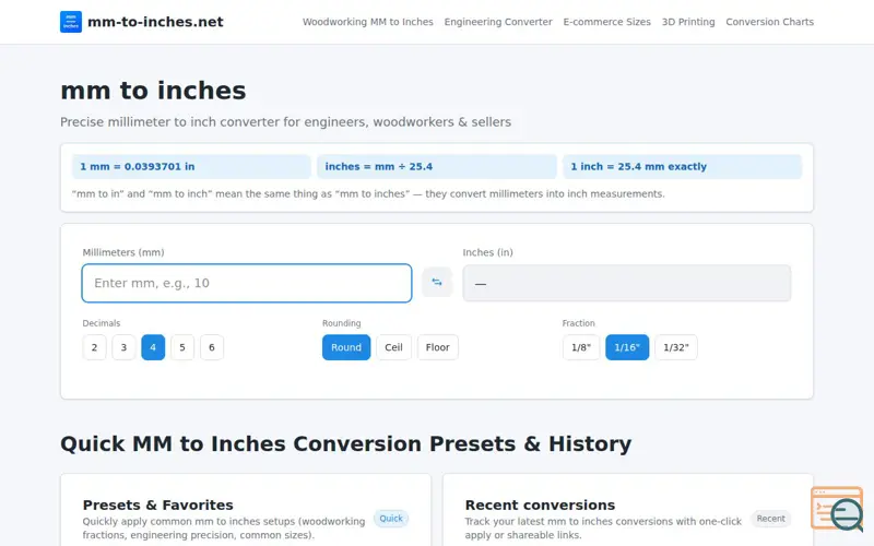 Screenshot of Mm-to-inches