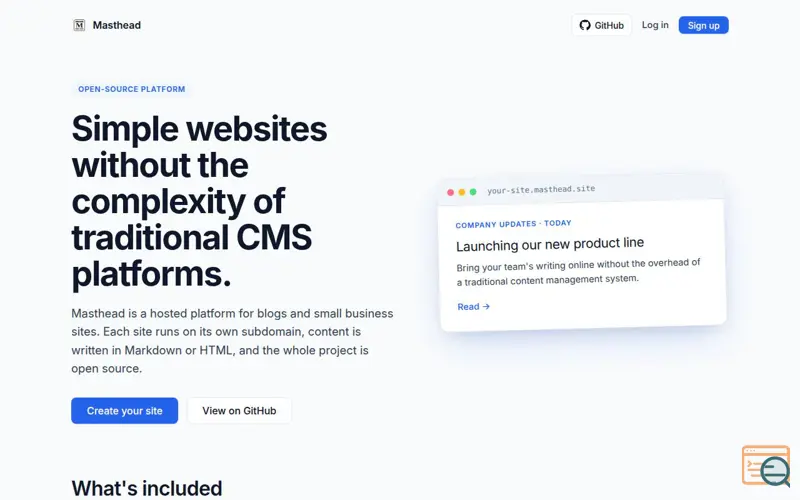 Screenshot of Masthead