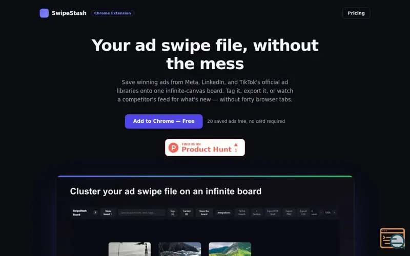 Screenshot of SwipeStash — Ad Swipe File