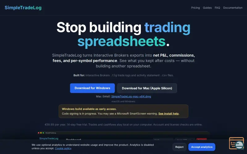 Screenshot of SimpleTradeLog
