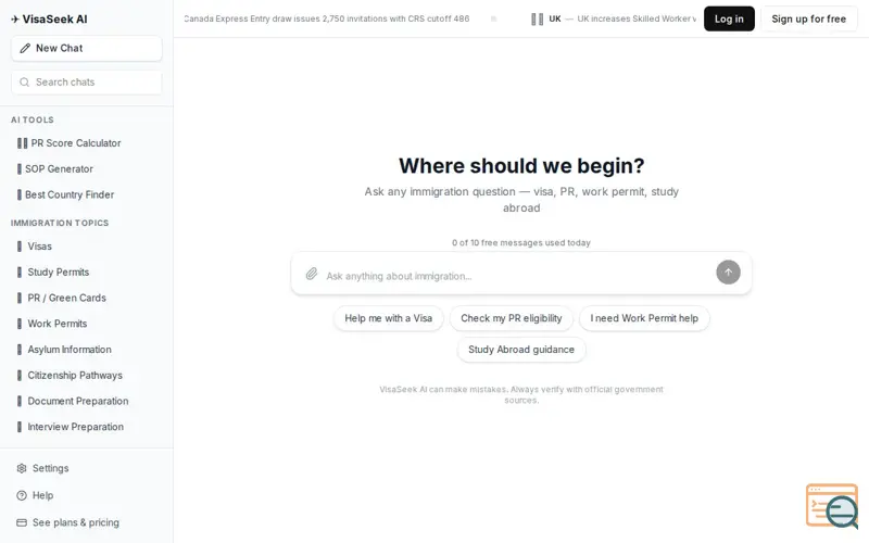Screenshot of VisaSeek AI