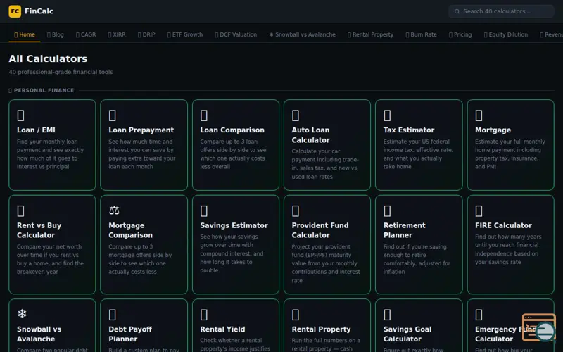 Screenshot of FinCalc
