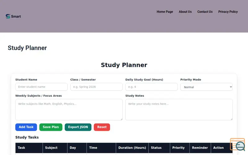 Screenshot of Study Planner