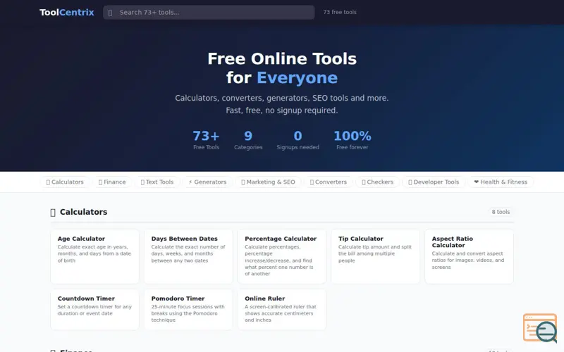 Screenshot of ToolCentrix — Free Online Tools