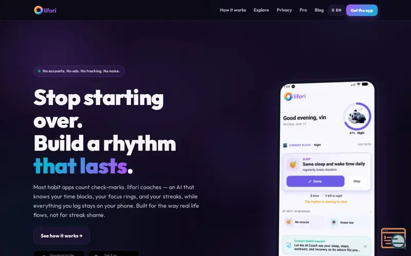Screenshot of lifori - Habit Tracker & AI Coach