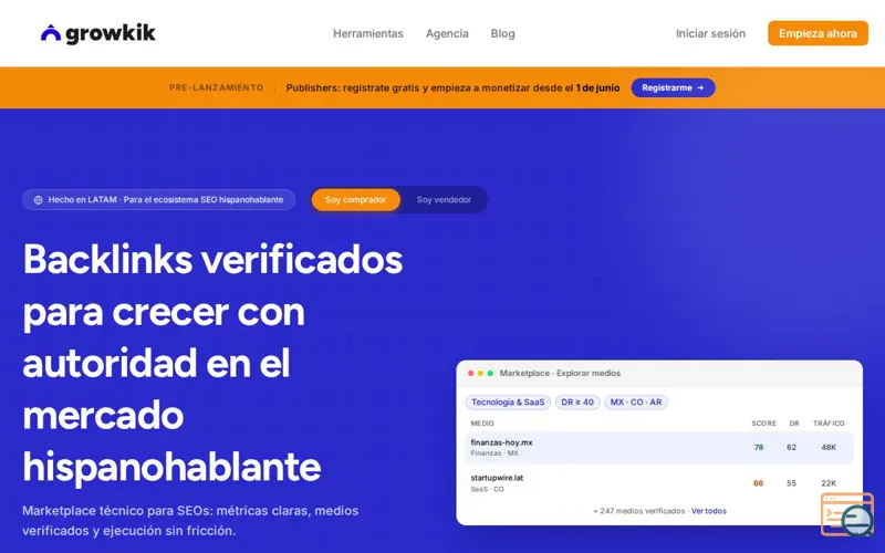 Screenshot of Growkik SEO Marketplace