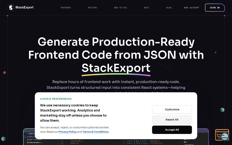 Screenshot of StackExport