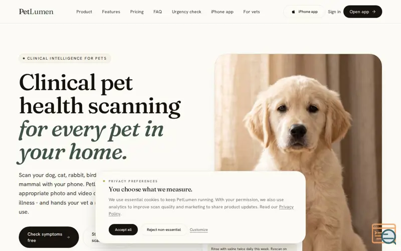 Screenshot of PetLumen