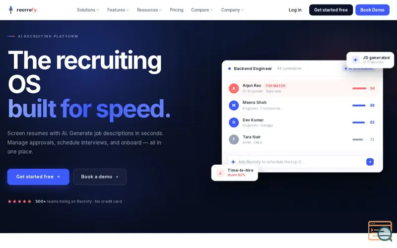 Screenshot of Recrrofy - AI First Hiring OS, a launch using Factors.ai