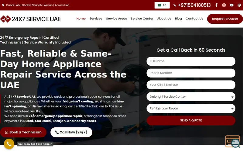 Screenshot of 24x7 Service UAE