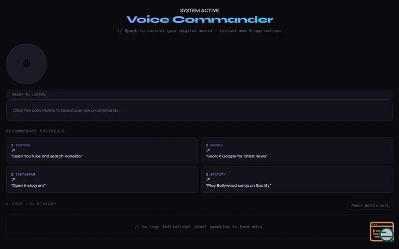 Screenshot of voice controller 