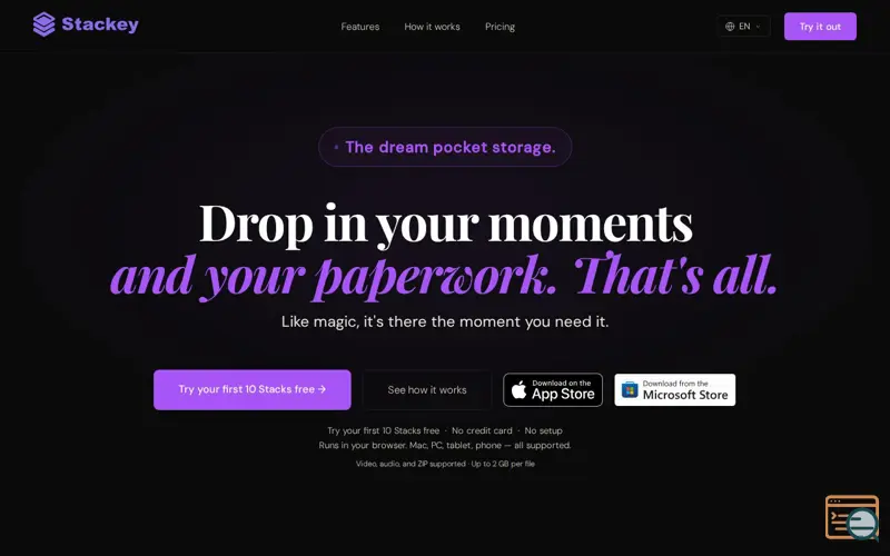 Screenshot of Stackey, a launch using Shared-Server Email