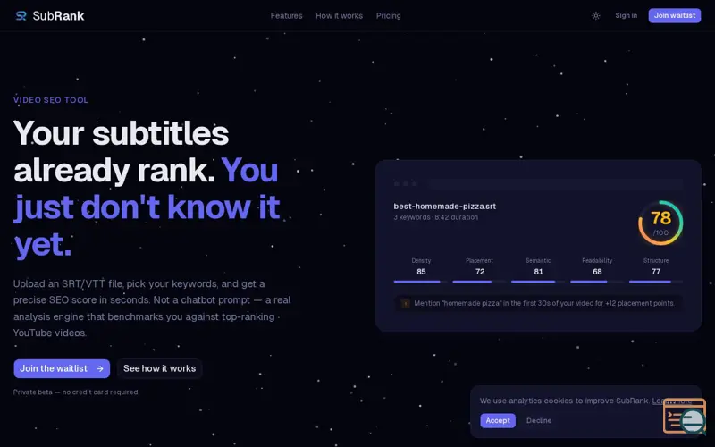 Screenshot of SubRank