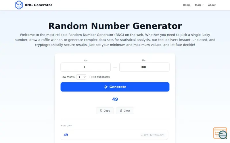 Screenshot of Random Number Generator