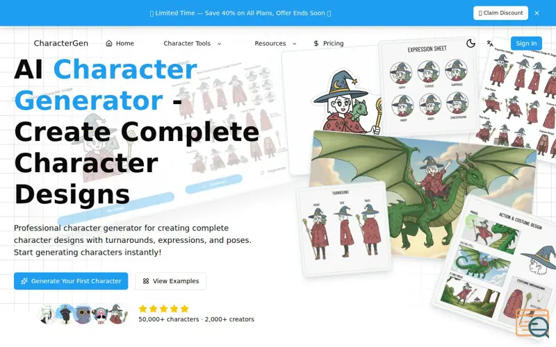 Screenshot of CharacterGen AI