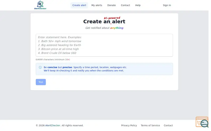 Screenshot of AlertChecker