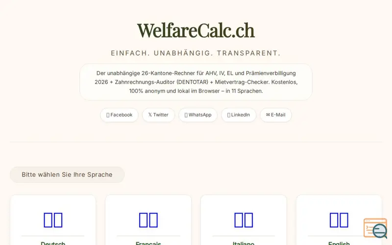 Screenshot of WelfareCalc.ch